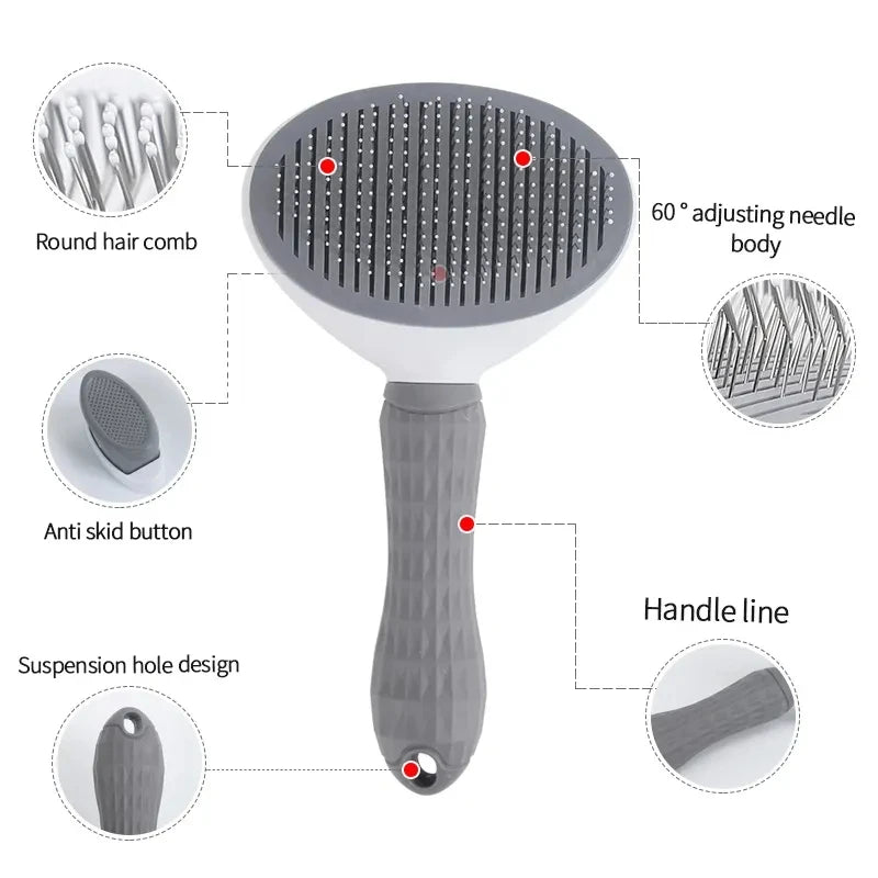 Self-Cleaning Pet Hair Removal Comb for Cats and Dogs - Grooming Slicker Brush and Accessories