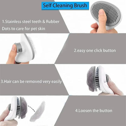 Self-Cleaning Pet Hair Removal Comb for Cats and Dogs - Grooming Slicker Brush and Accessories