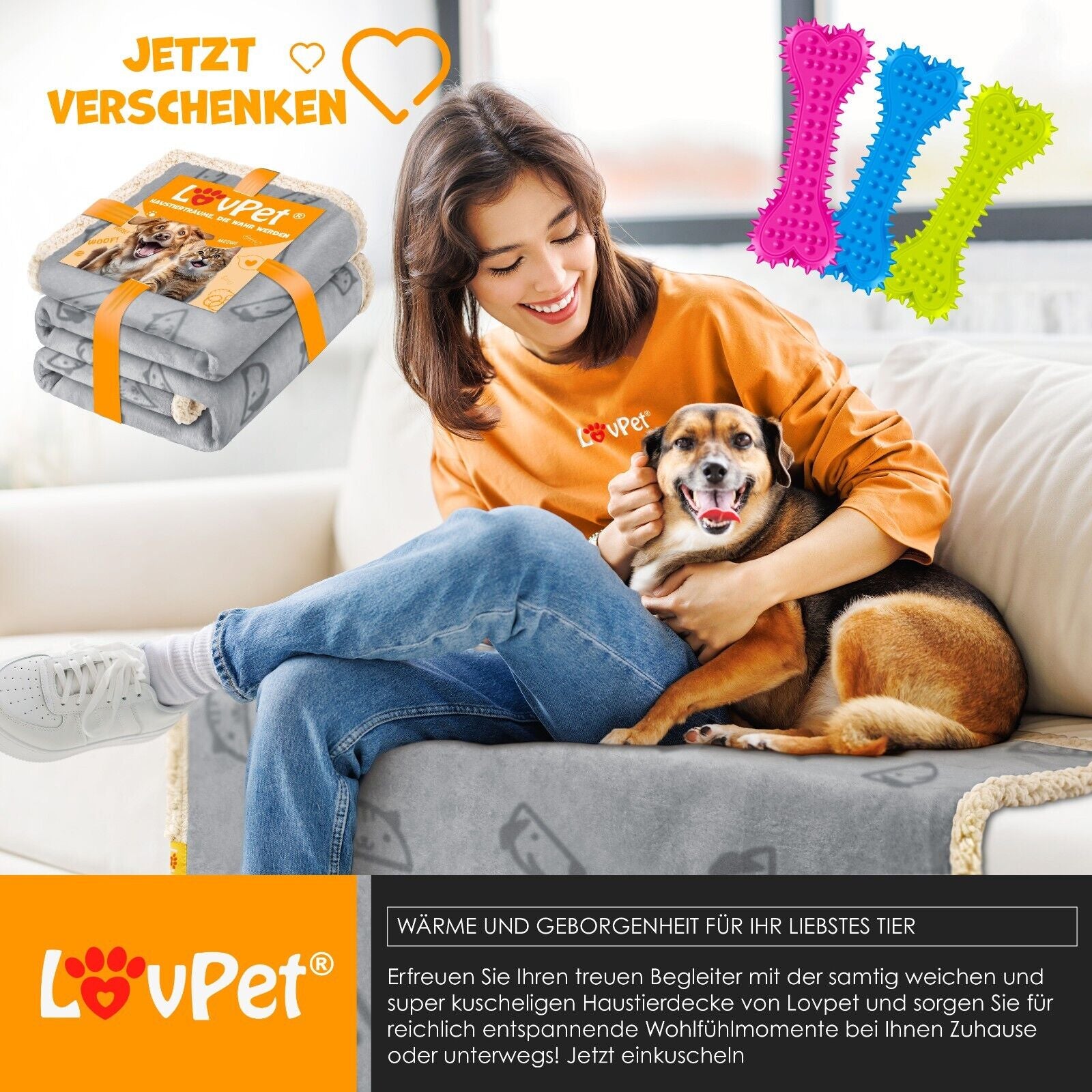 LOVPET® Hunde Decke Wasserdicht Haustier Trockenbett Fleece, 3X Spielzeugknoch