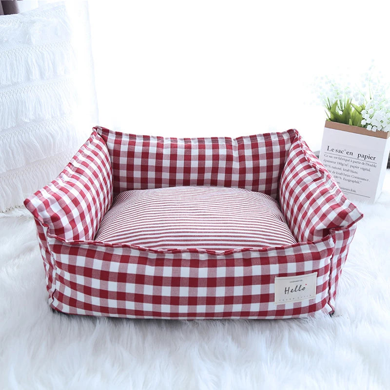 Soft Warm Pet Dog Bed Cat Bed Removable Washable Cotton Linen Nest Small Medium Large Dogs Comfortable Sleeping Mat Pet Supplies