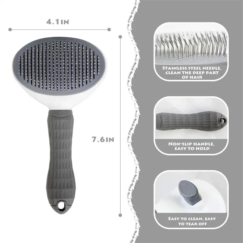 Self-Cleaning Pet Hair Removal Comb for Cats and Dogs - Grooming Slicker Brush and Accessories